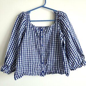 Zara Kids Gingham Check Blouse | Blue & White | Size 9